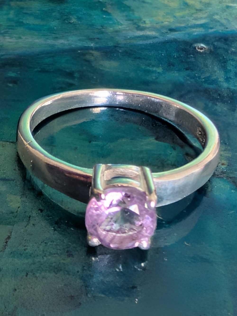 🆕 Solid Sterling Silver Solitaire Genuine Amethyst Ring In Size 7